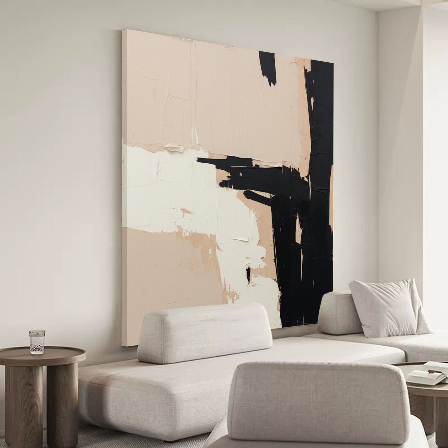 Intersection - Black and White Abstract Art Textured Canvas