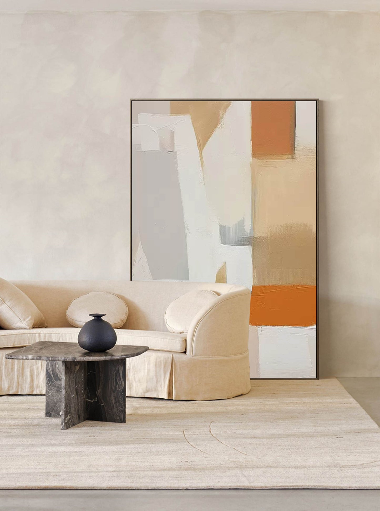 Earthen Forms - Neutral Abstract Canvas Paintings with Warm Terracotta Tones