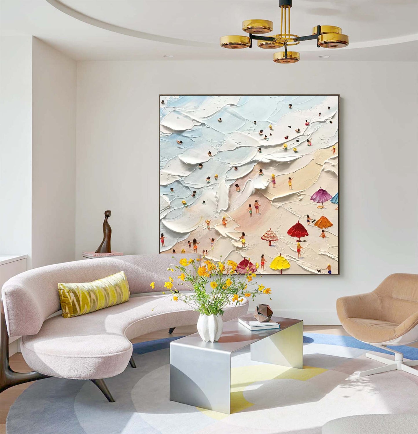 Summer Day - Textured Beach Scene Wall Art with Umbrellas