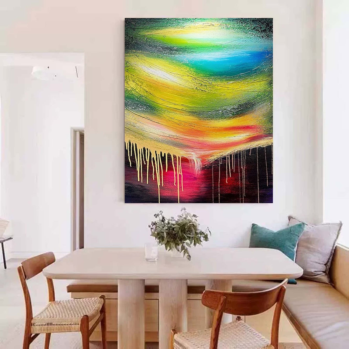 Cosmic Meltdown - Vibrant Abstract Art Painting with Gold Drips