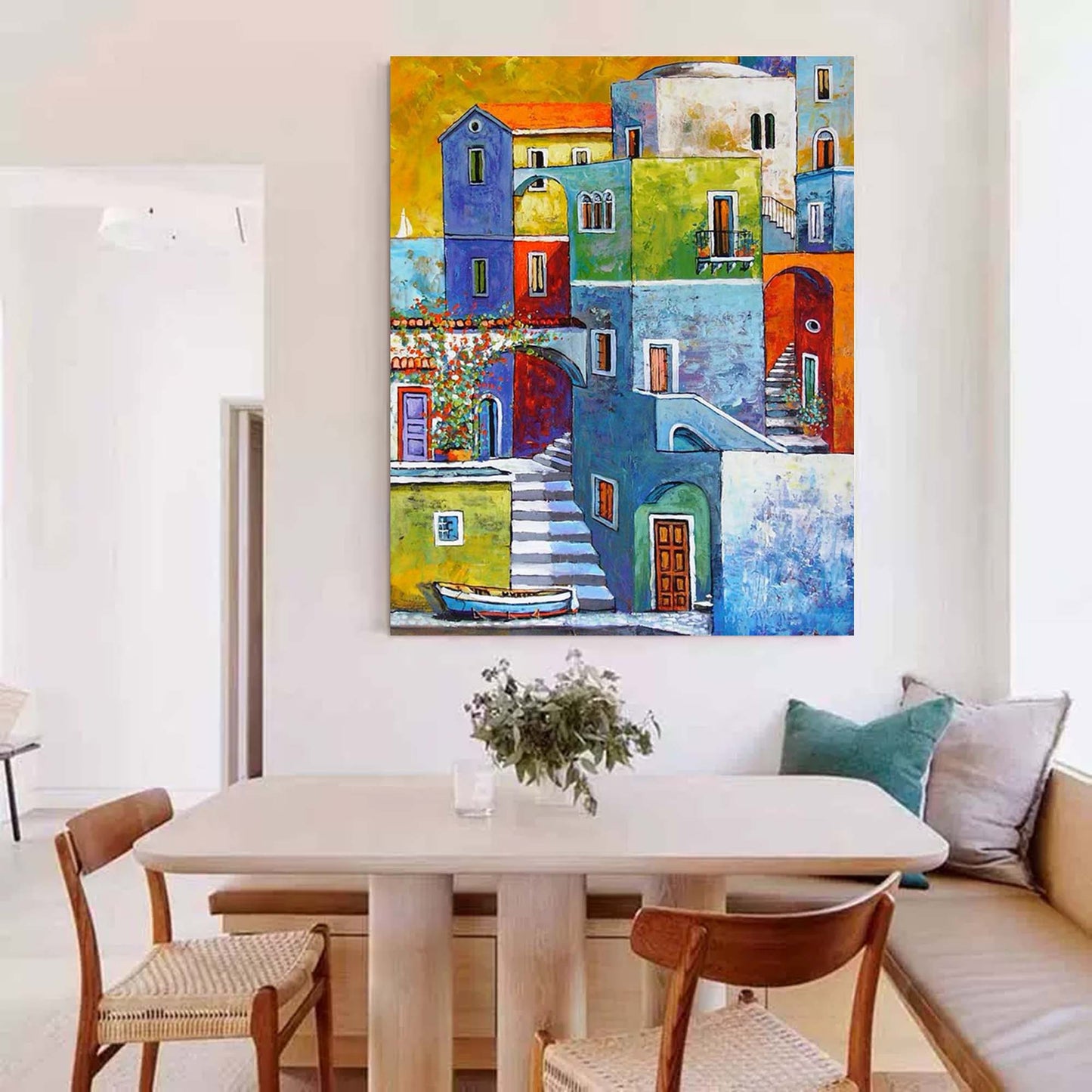 Coastal Charm - Mediterranean Wall Art Colorful Village Canvas