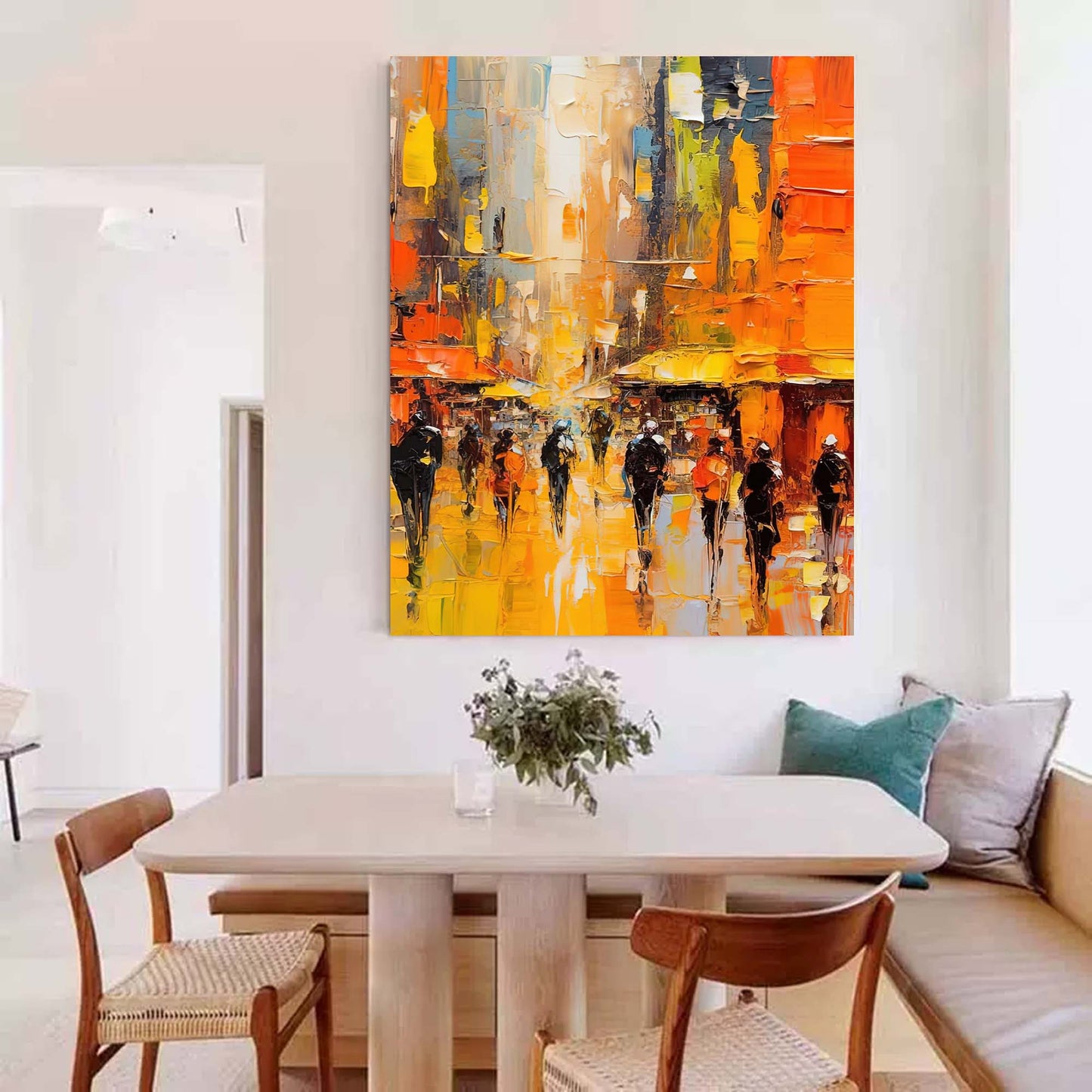 Golden Street - Palette Knife Painting Abstract Cityscape Canvas