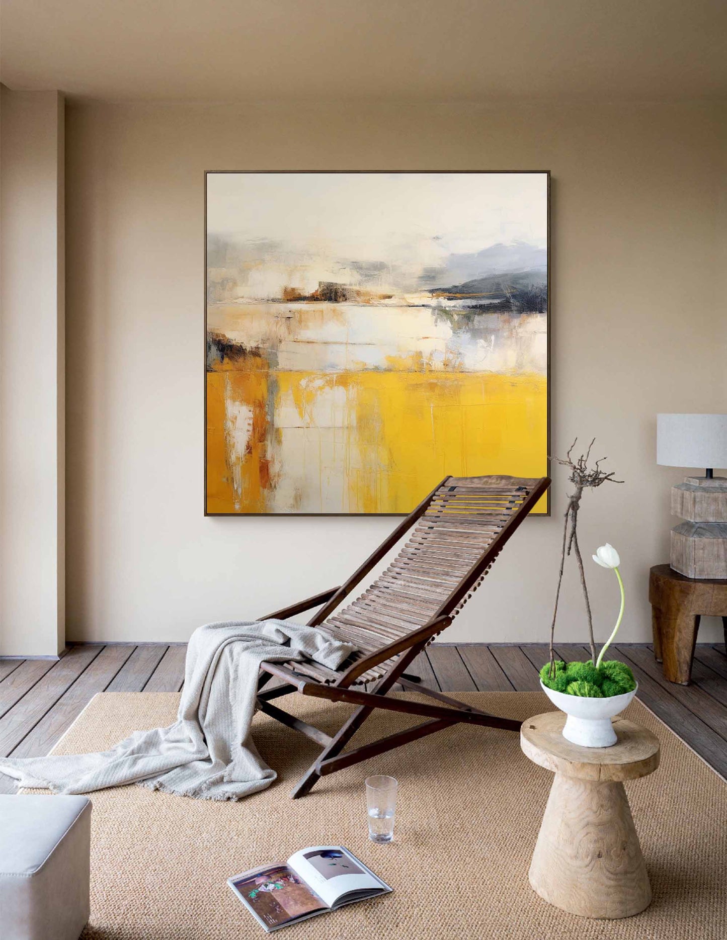 Golden Field - Yellow and Grey Abstract Landscape Wall Art