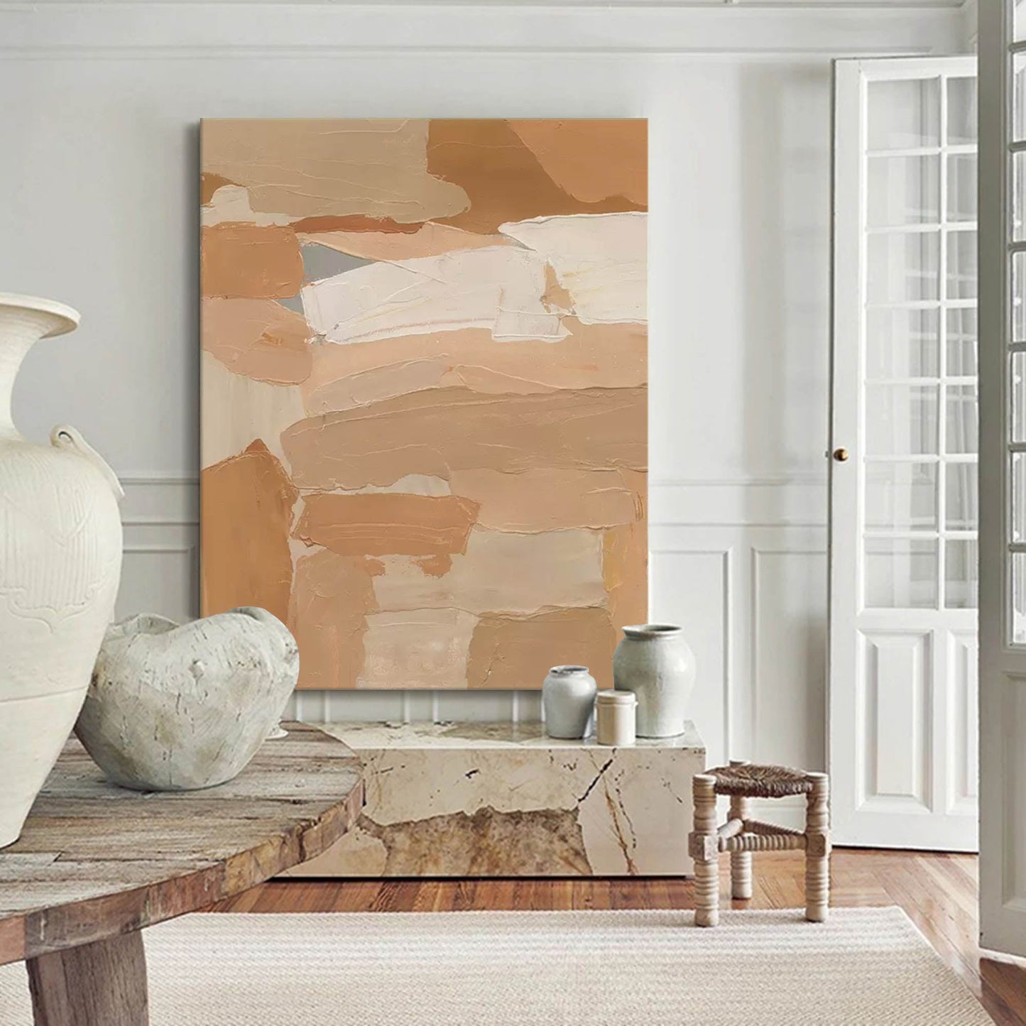 Earthy Layers - Minimalist Beige Texture Painting on Canvas