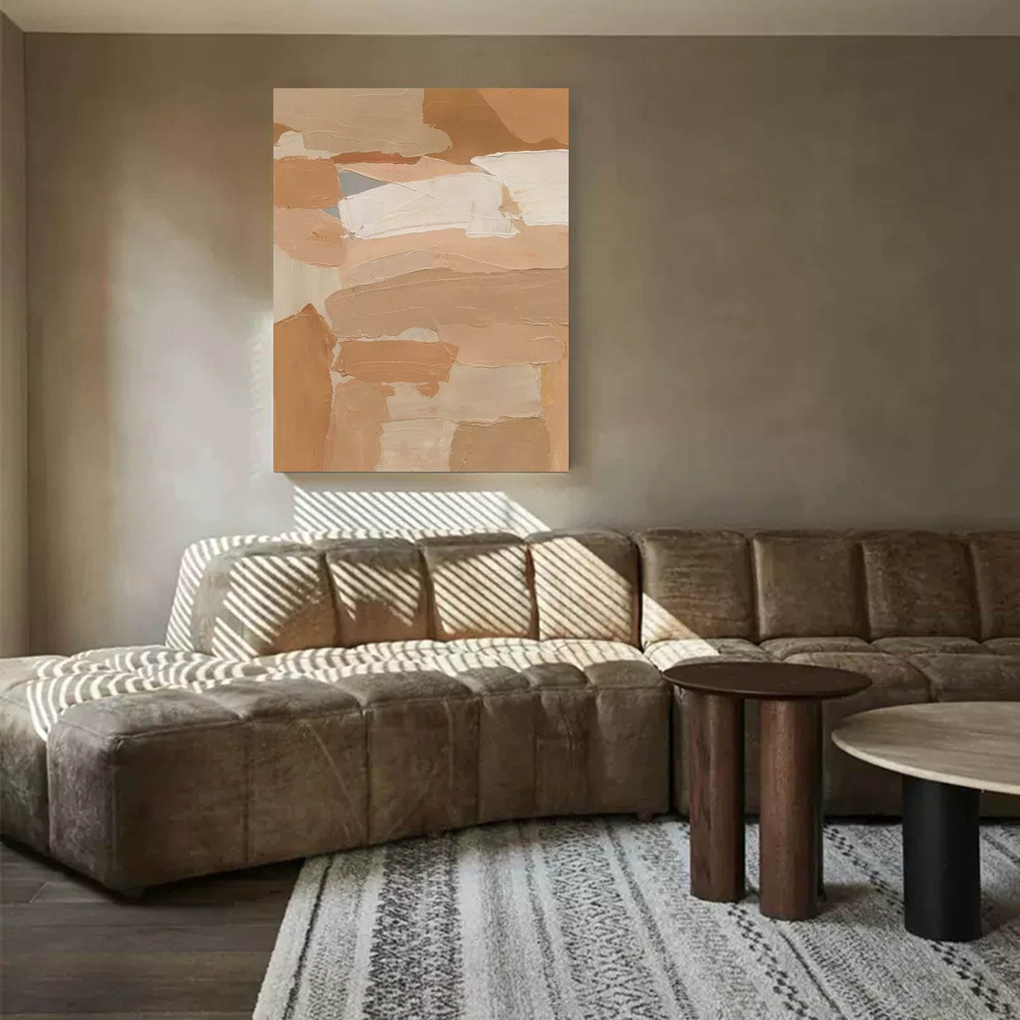 Earthy Layers - Minimalist Beige Texture Painting on Canvas
