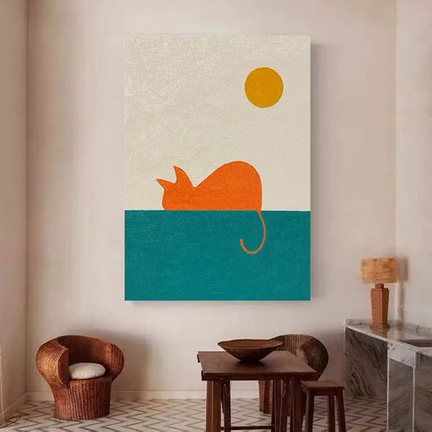 Sunset Watcher - Minimalist Cat Art Modern Wall Decor