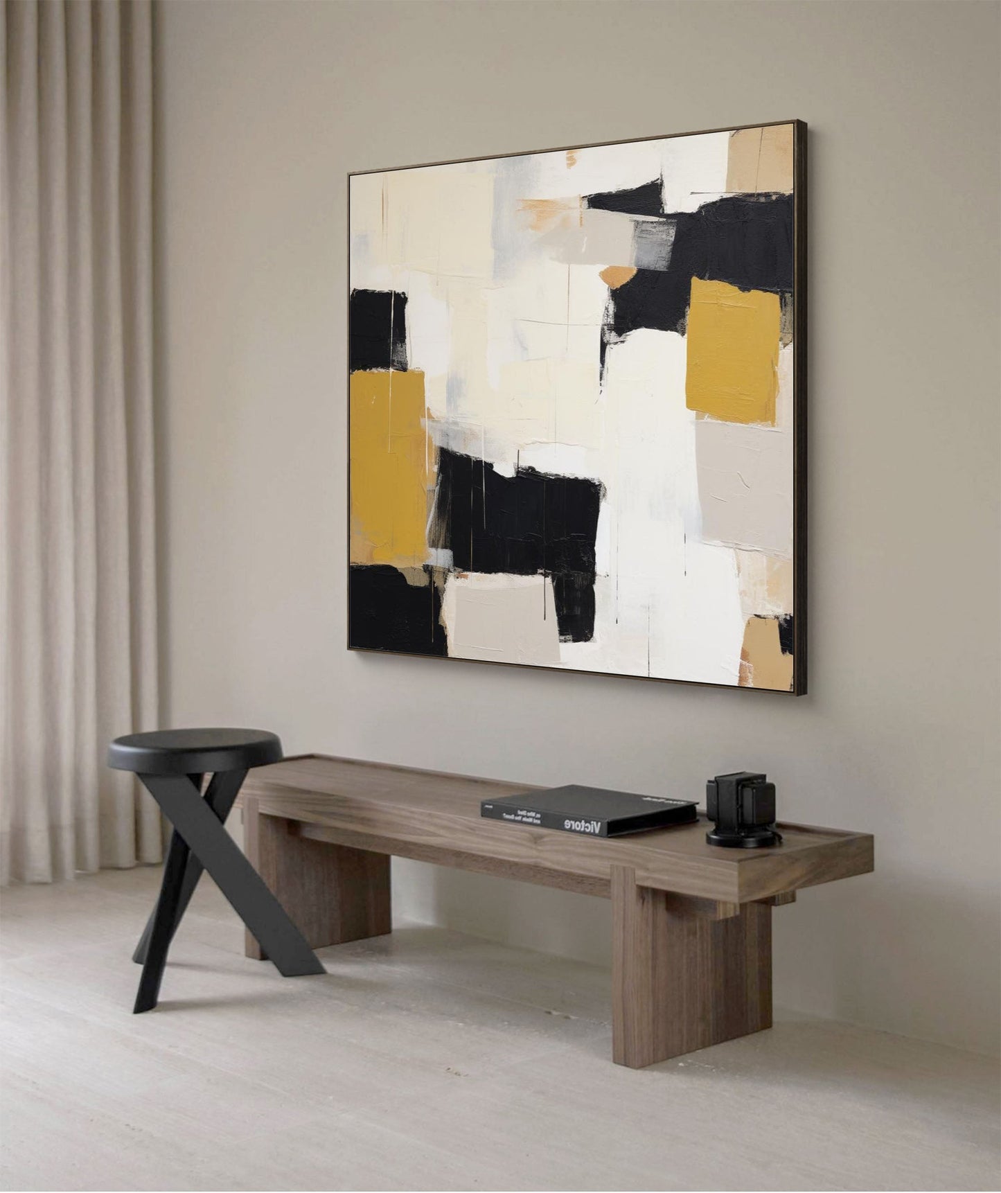 Composition in Ochre - Textured Black and White Modern Abstract Art
