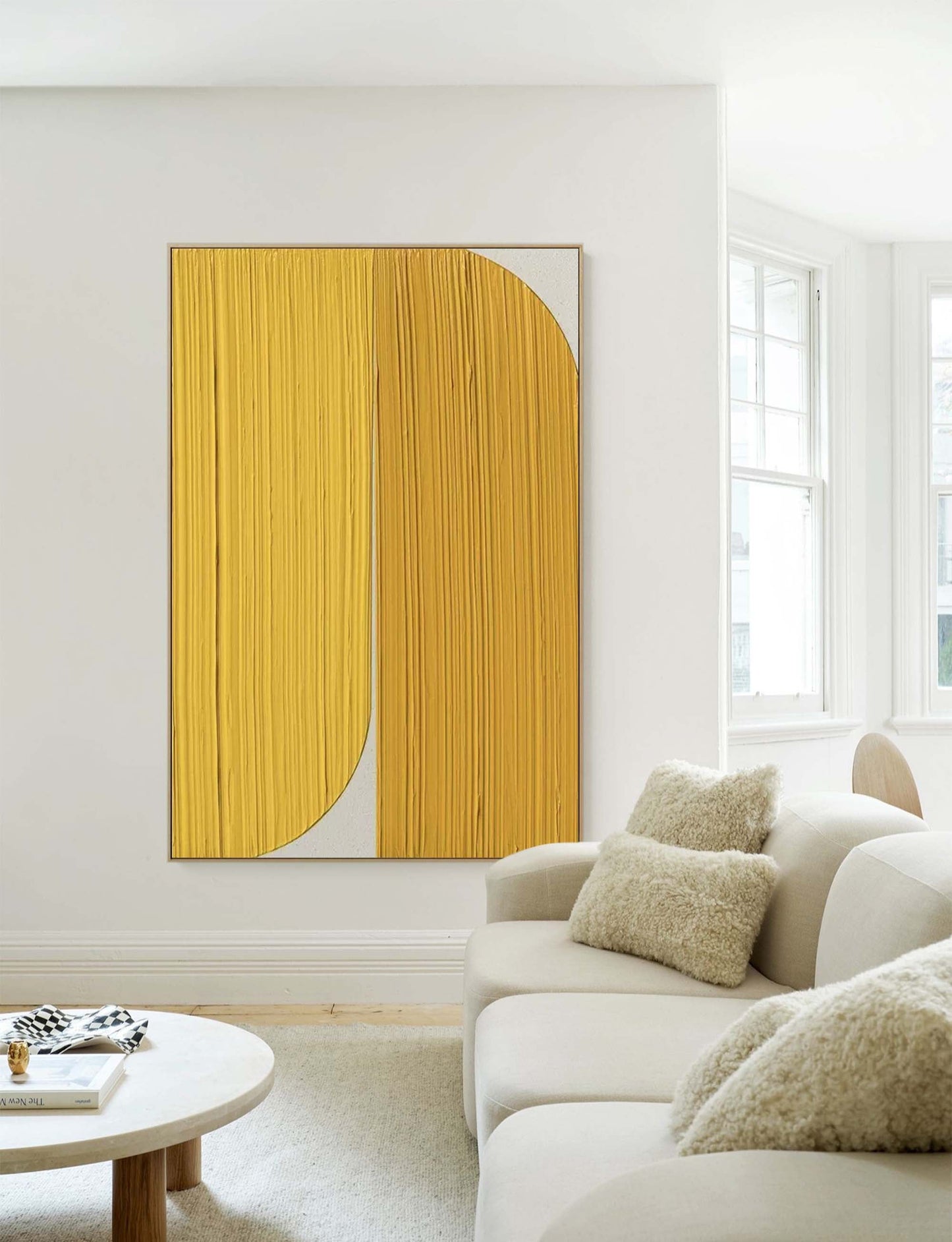 Golden Divide - Minimalist Abstract Geometric Painting with Heavy Texture