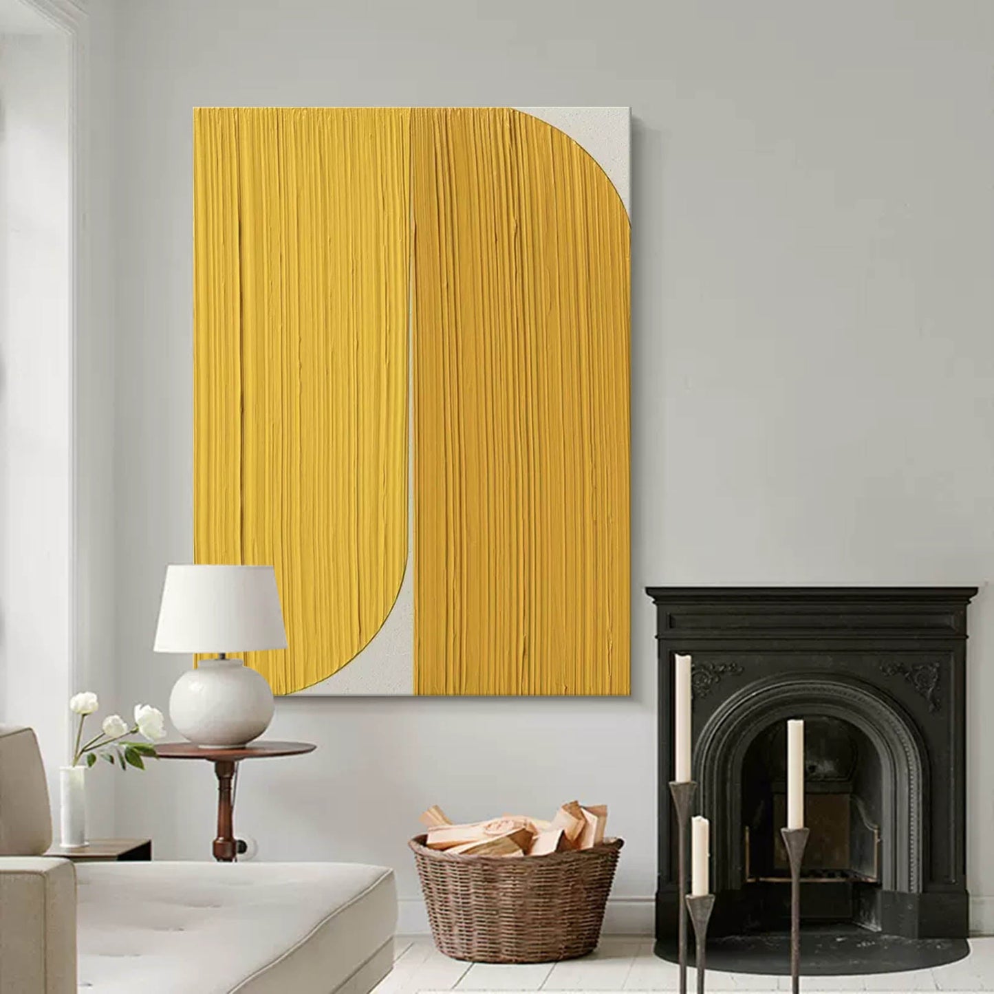Golden Divide - Minimalist Abstract Geometric Painting with Heavy Texture