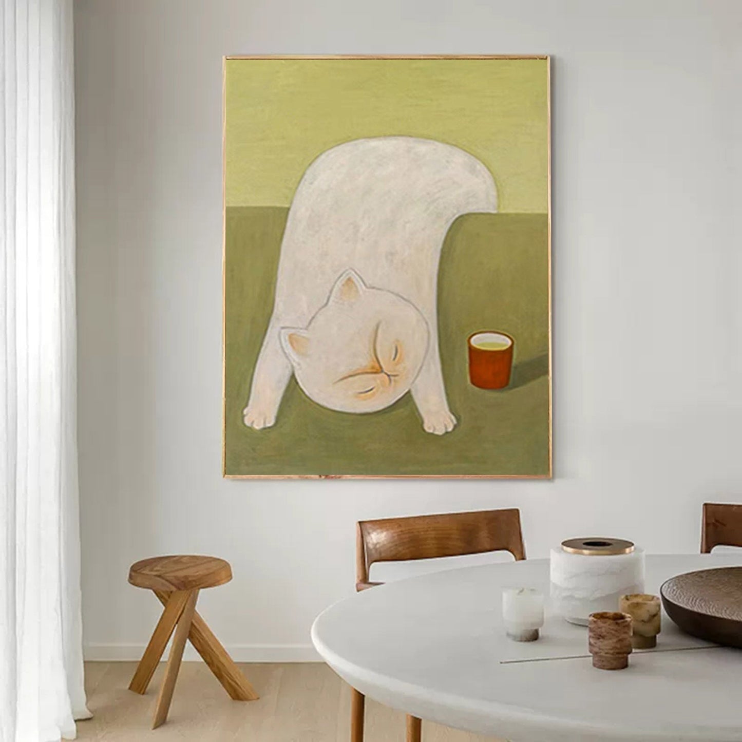 Sleepy Tea Time - Whimsical Cat Wall Art Canvas Painting