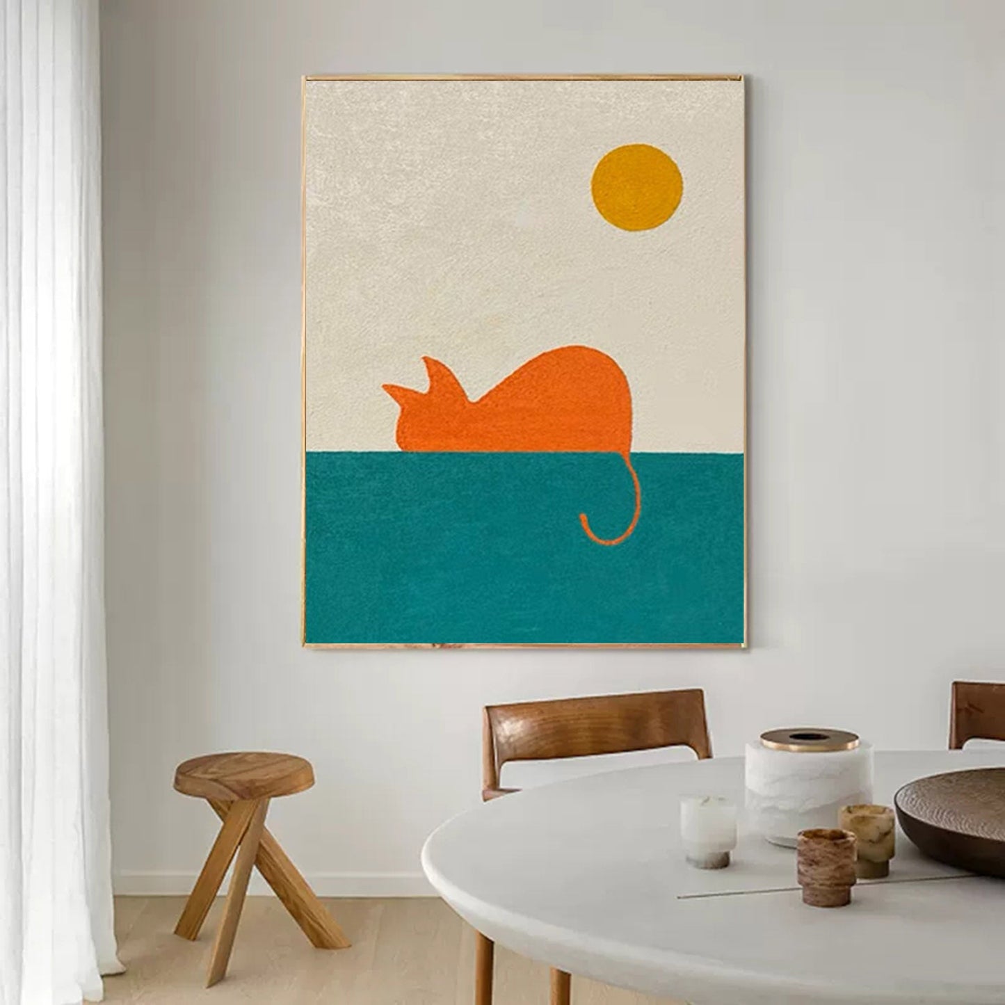 Sunset Watcher - Minimalist Cat Art Modern Wall Decor