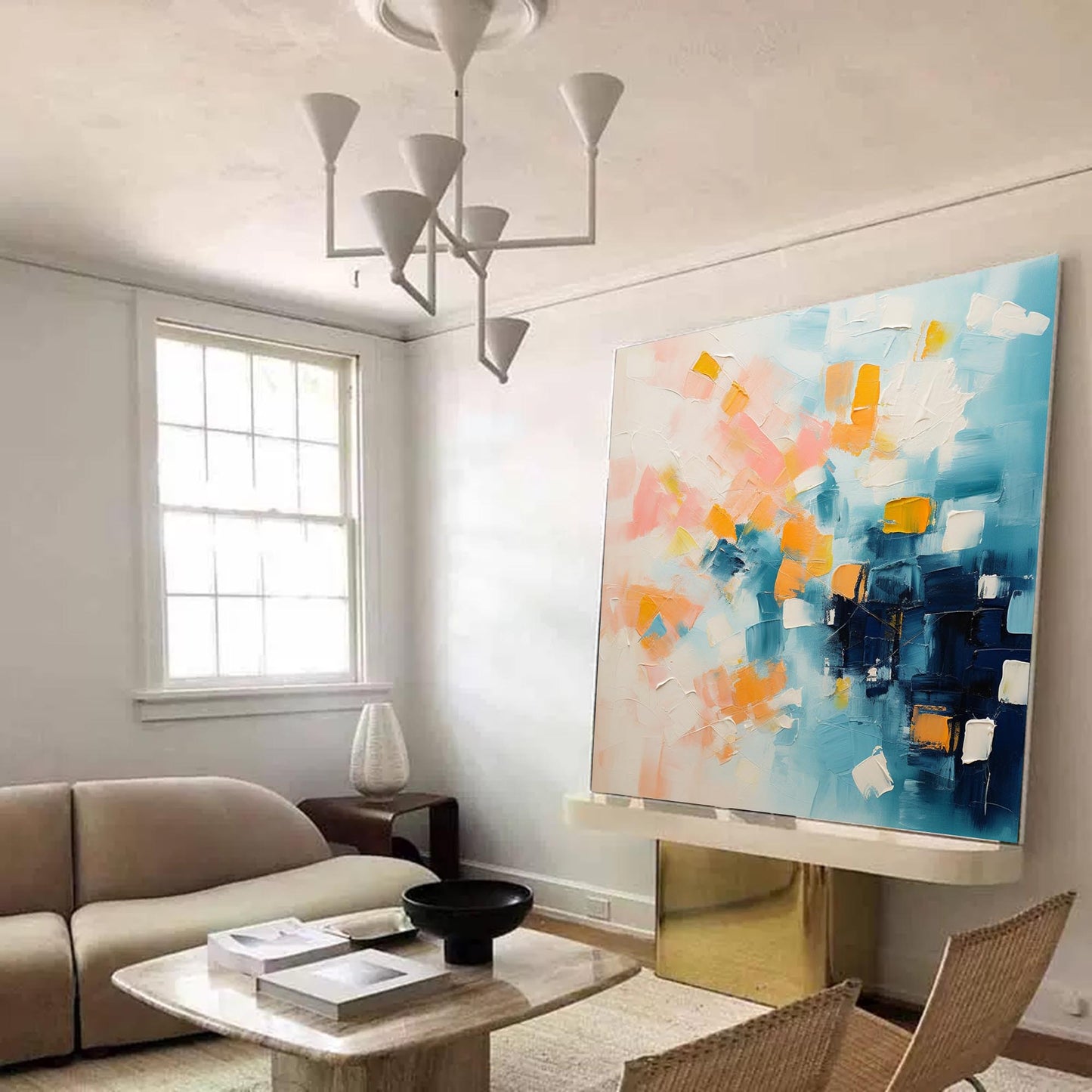 City Lights - Large Blue Abstract Painting, Modern Expressionist Wall Art