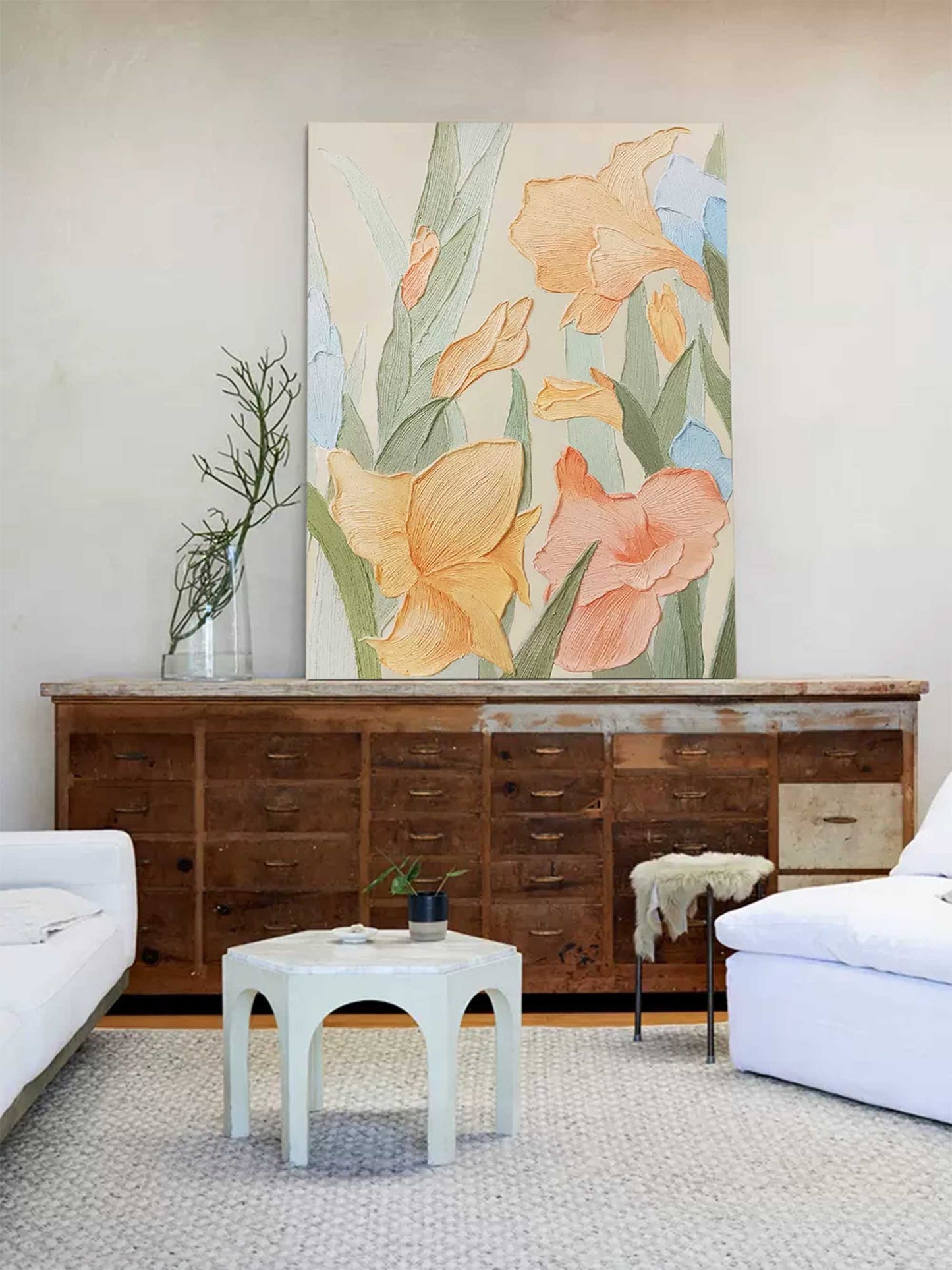 Pastel Garden - Textured Botanical Wall Art, Vintage Floral Painting