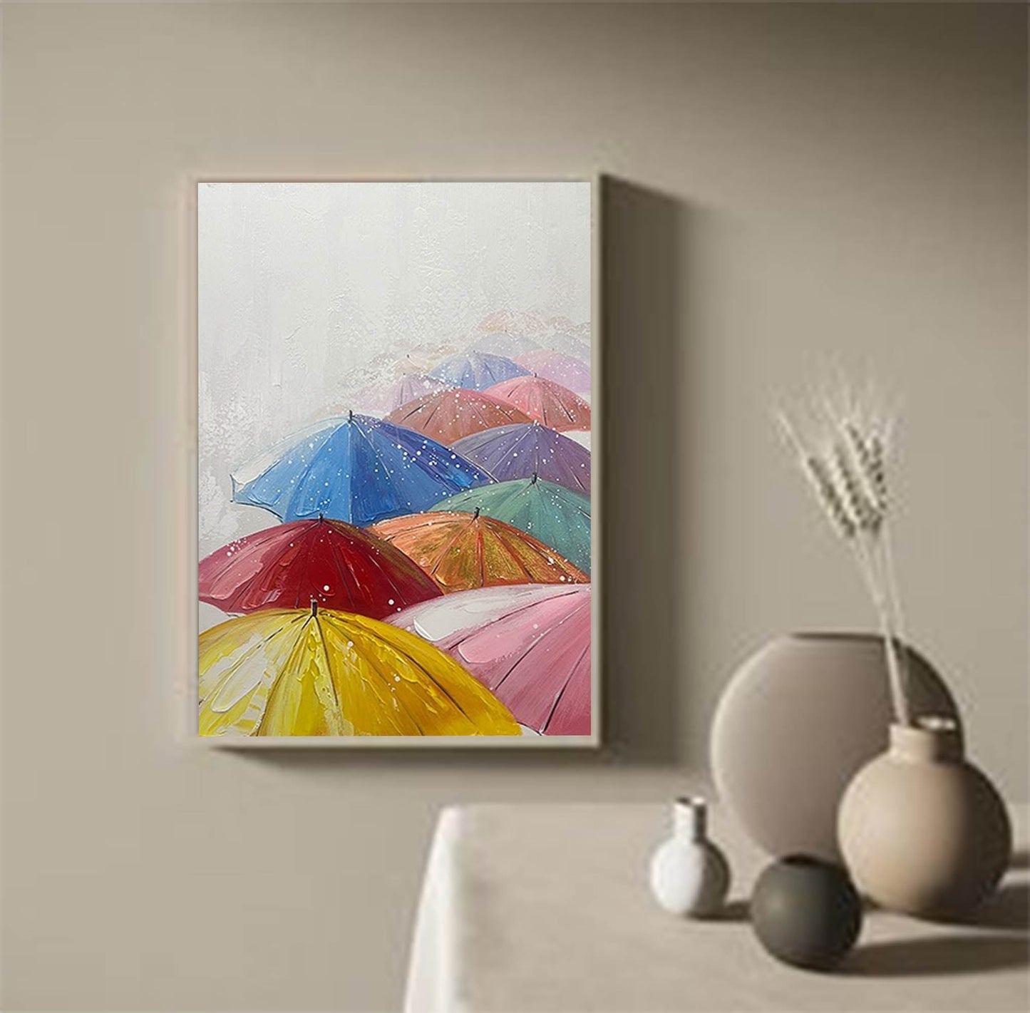Rainy Day Joy - Colorful Wall Art Umbrella Canvas Painting
