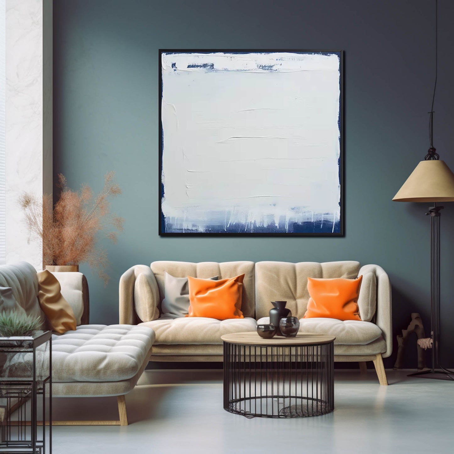 Whiteout - Minimalist Blue and White on White Artwork