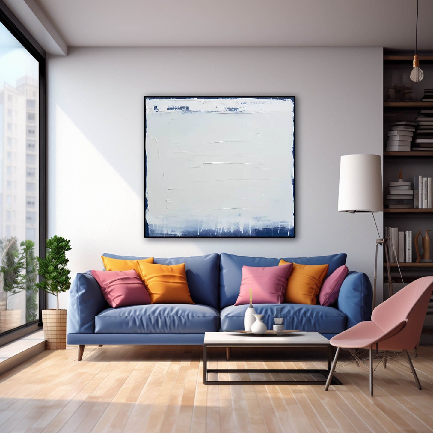 Whiteout - Minimalist Blue and White on White Artwork