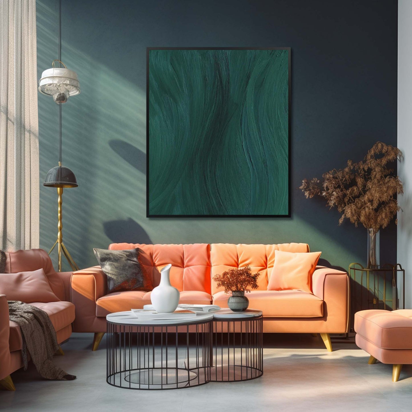 Deep Current - Moody Dark Green Painting with Flowing Texture