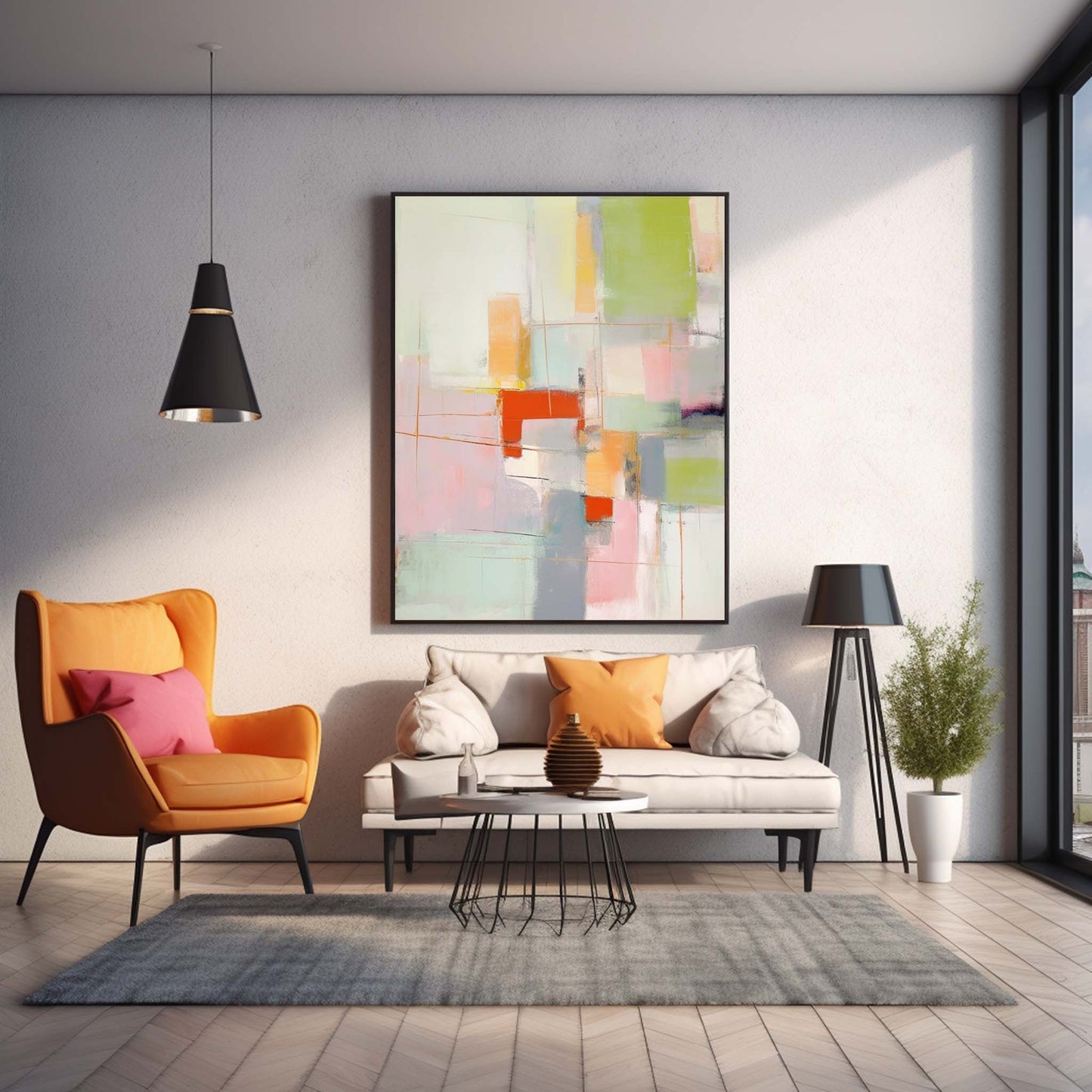 Pastel Harmony - Pink and Green Abstract Painting Composition