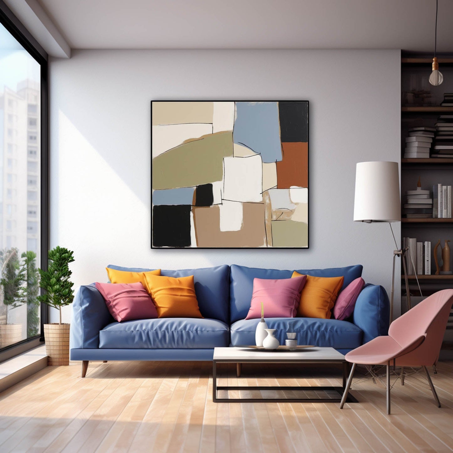 City Blocks - Modern Minimal Blue and Brown Art with Earth Tones