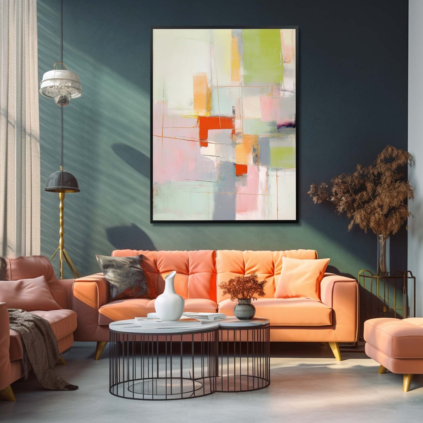 Pastel Harmony - Pink and Green Abstract Painting Composition