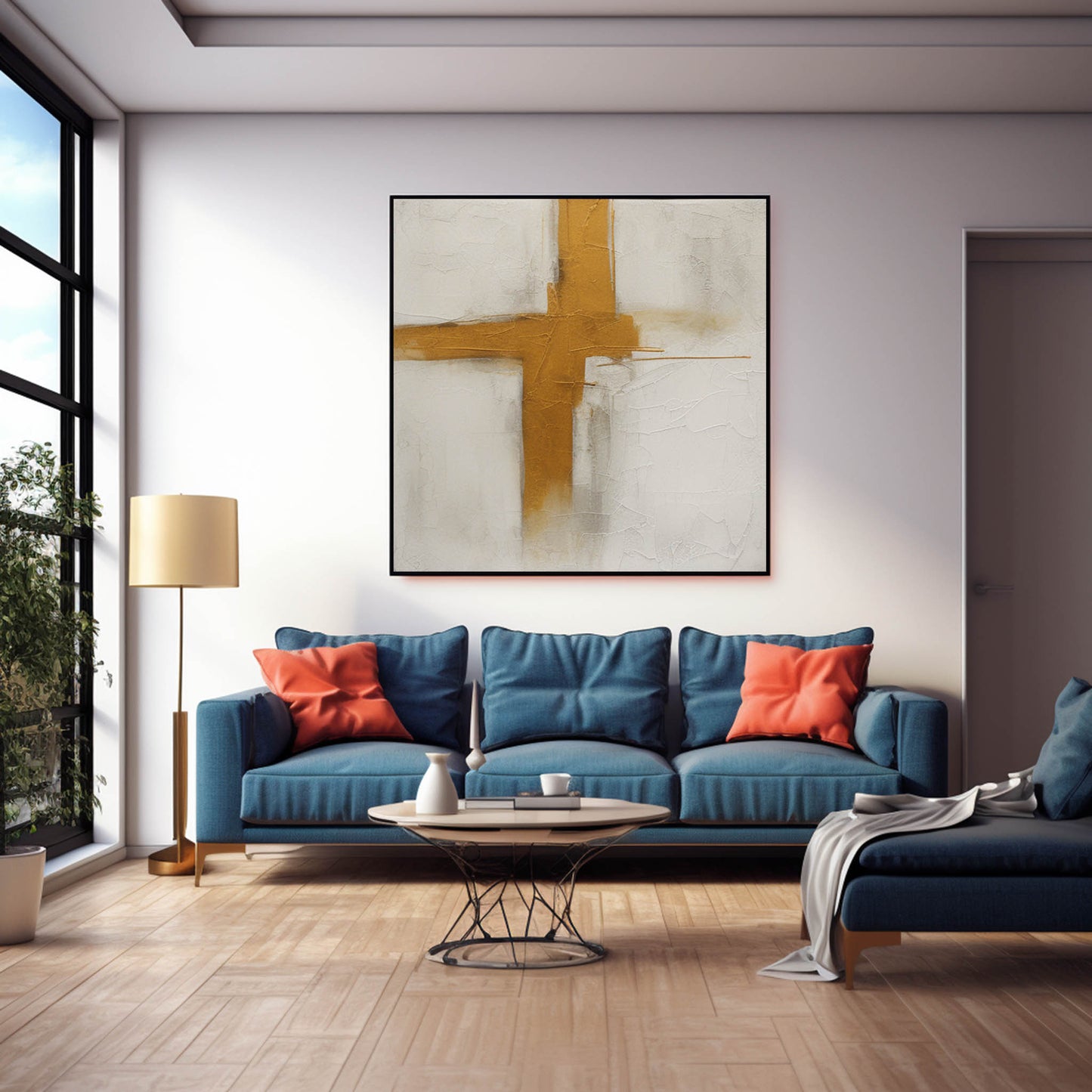 Golden Cross - Christian Wall Art Minimalist Textured Painting