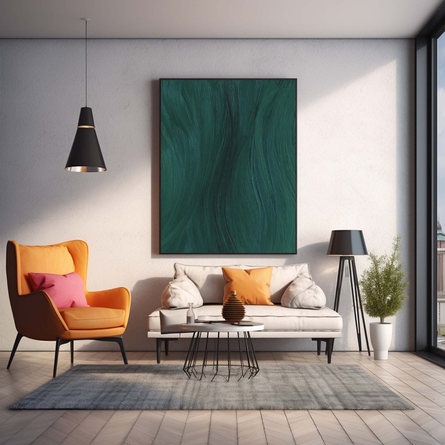 Deep Current - Moody Dark Green Painting with Flowing Texture