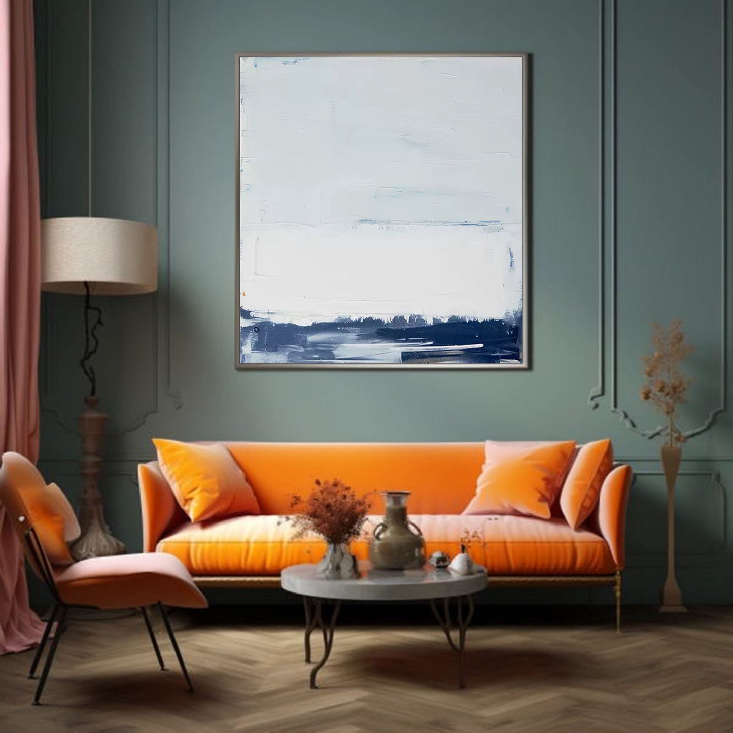 Horizon Study - Textured Abstract Art White and Blue Seascape