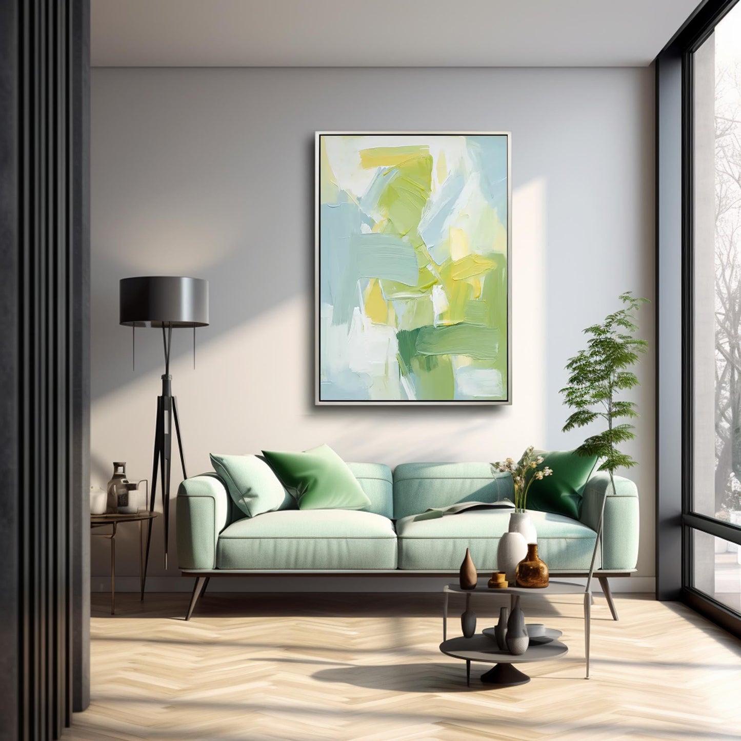 Spring Breeze - Green and Yellow Light Blue Wall Art