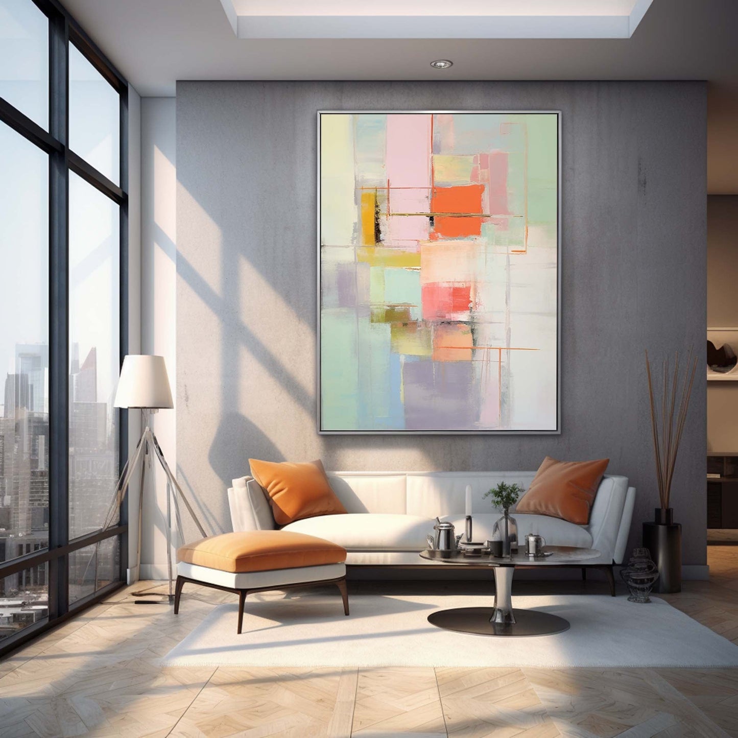 Serene Vista - Tranquil Artwork with Soft Pastel and Green Hues