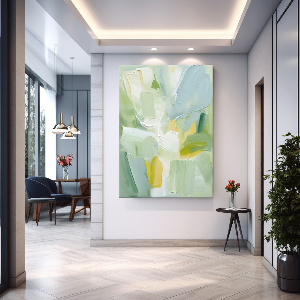 Spring Day - Light Blue and Green Soft Abstract Painting