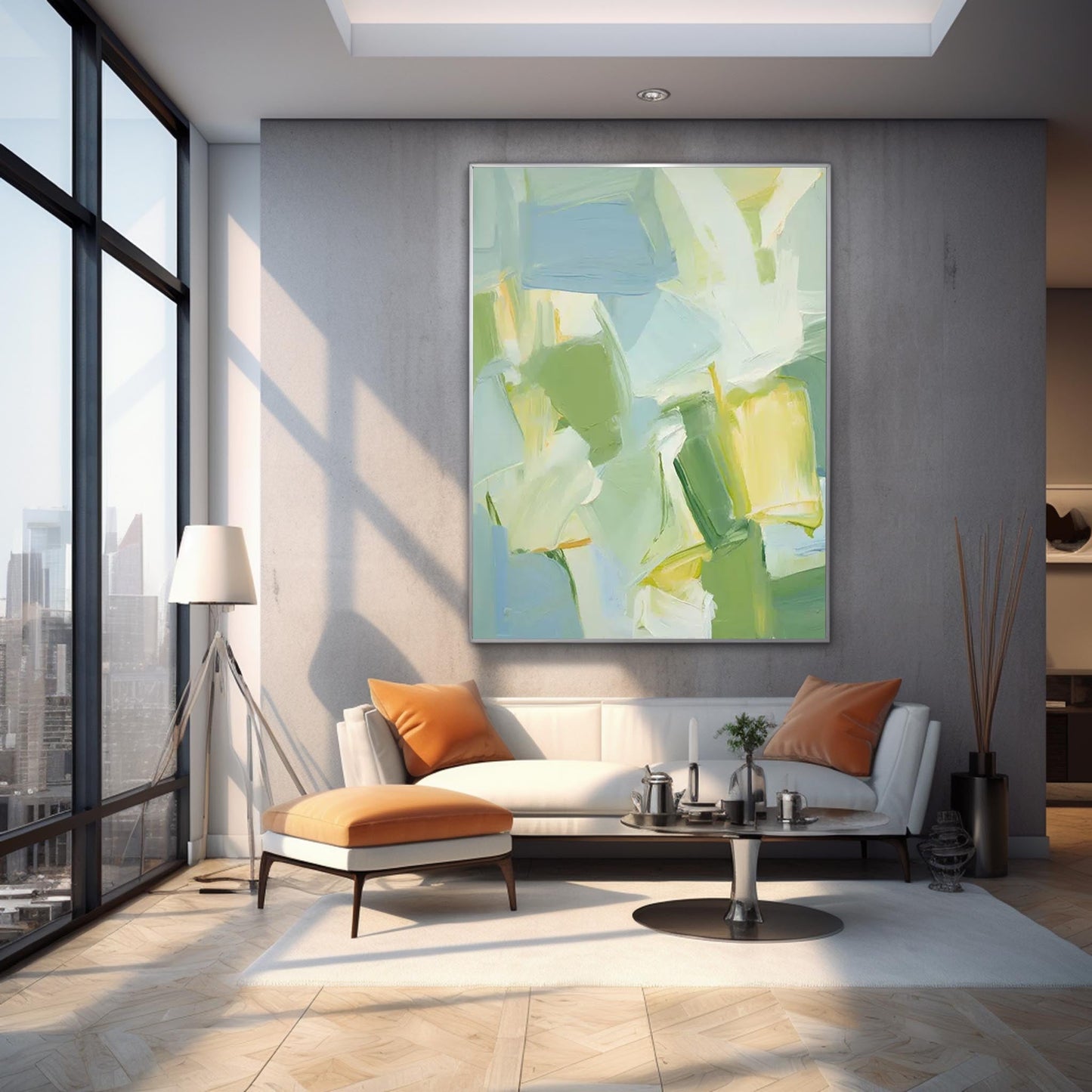 Spring Meadow - Light Blue and Green Abstract Painting