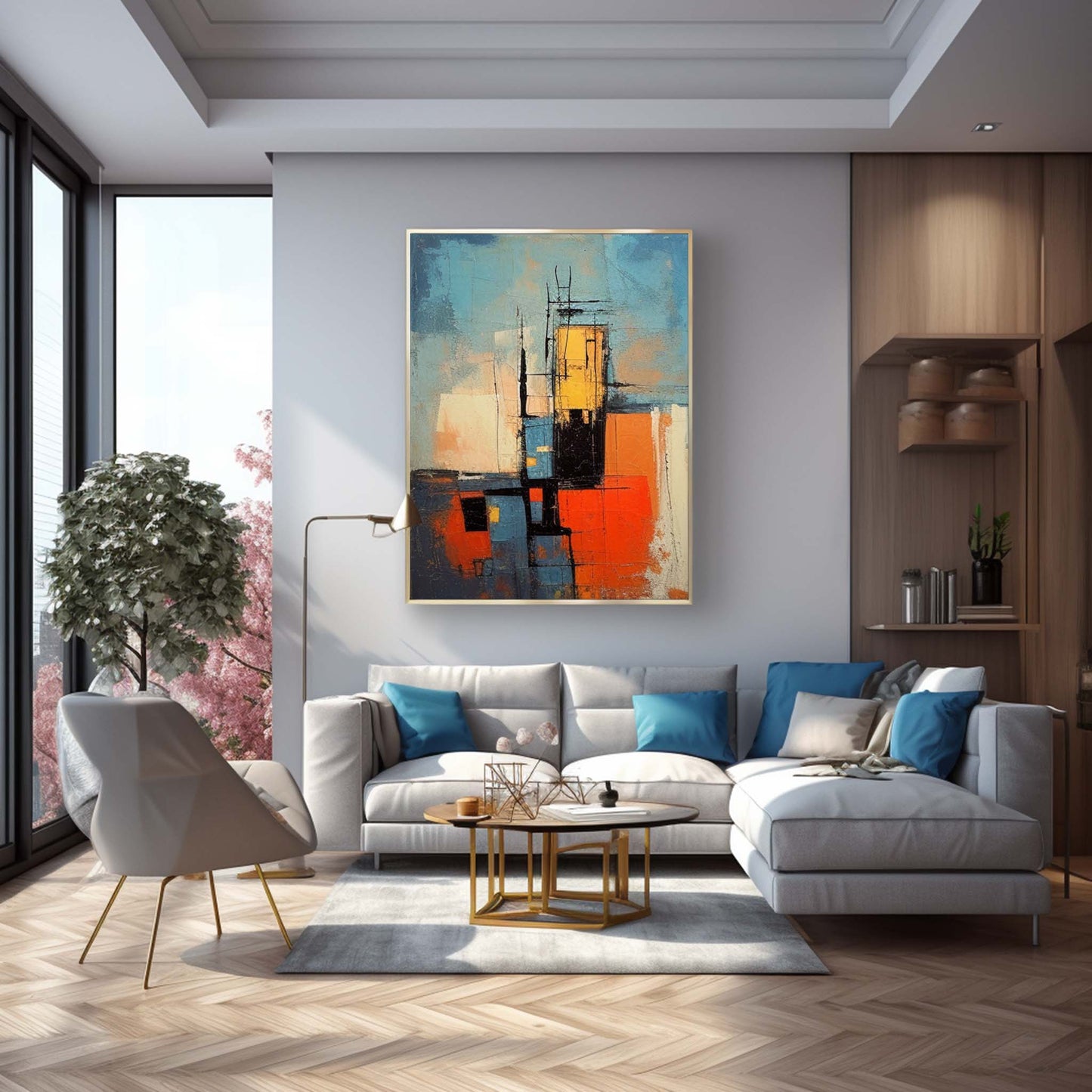 City Grid - Abstract Urban Orange and Blue Wall Art