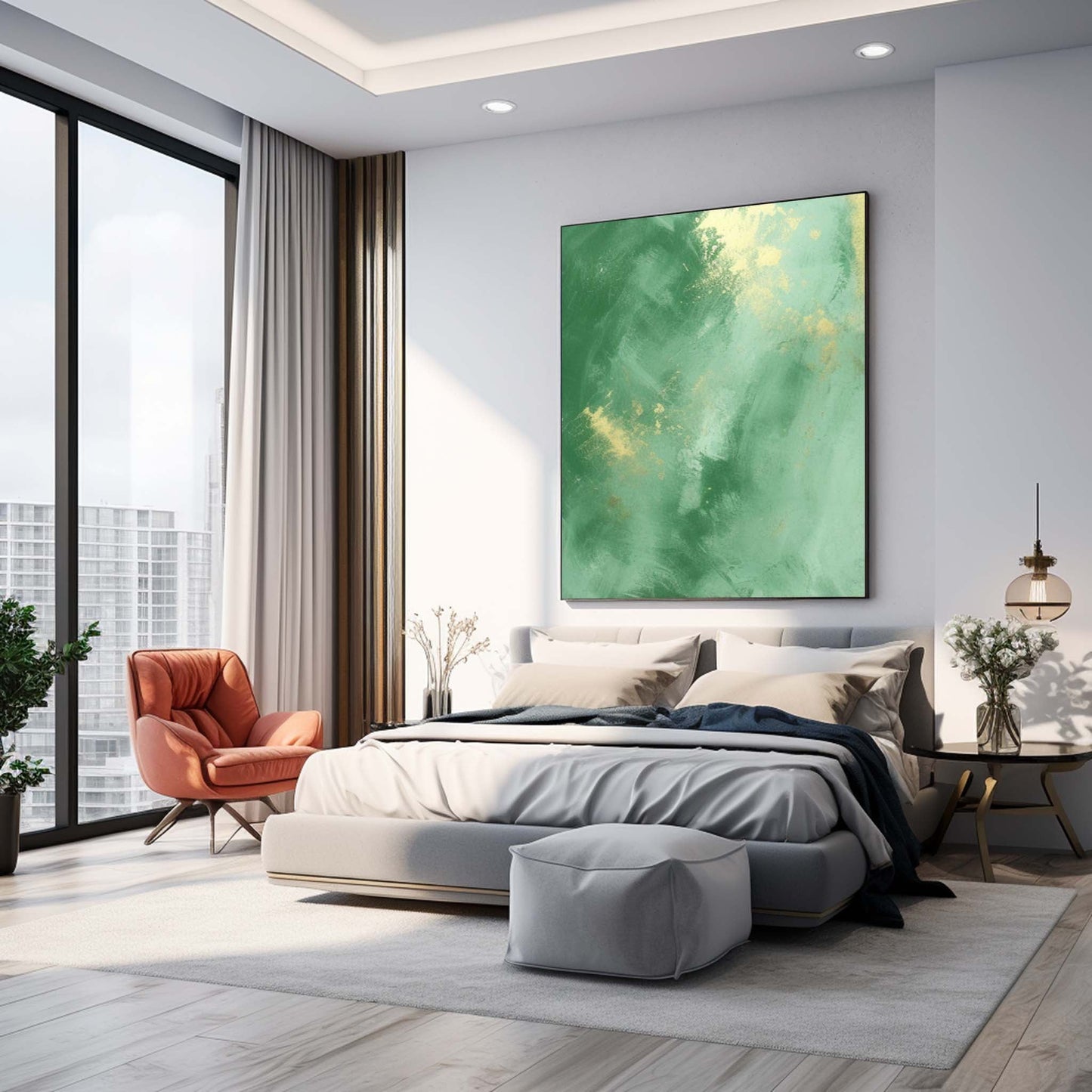 Verdant Luxury - Dark Green and Gold Abstract Canvas Artwork