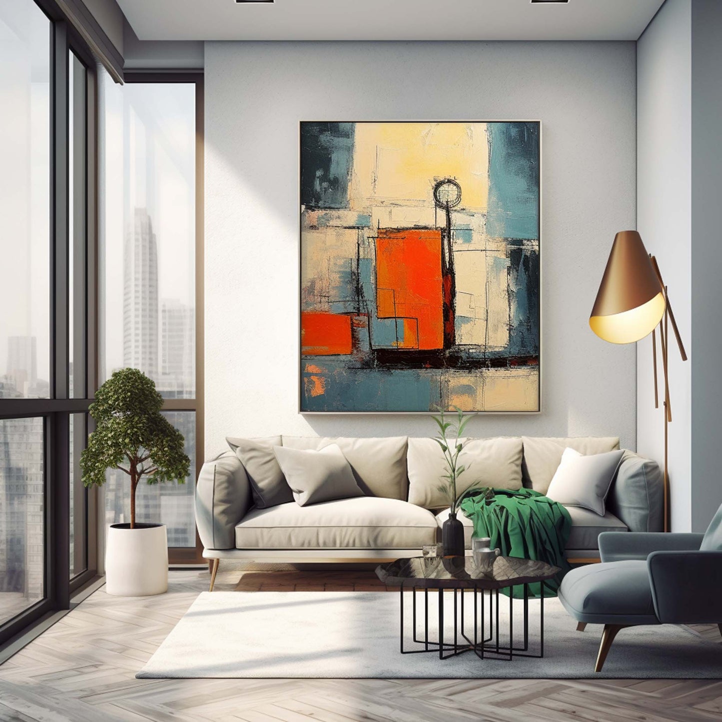 City Lights - Retro Teal and Orange Abstract Urban Artwork