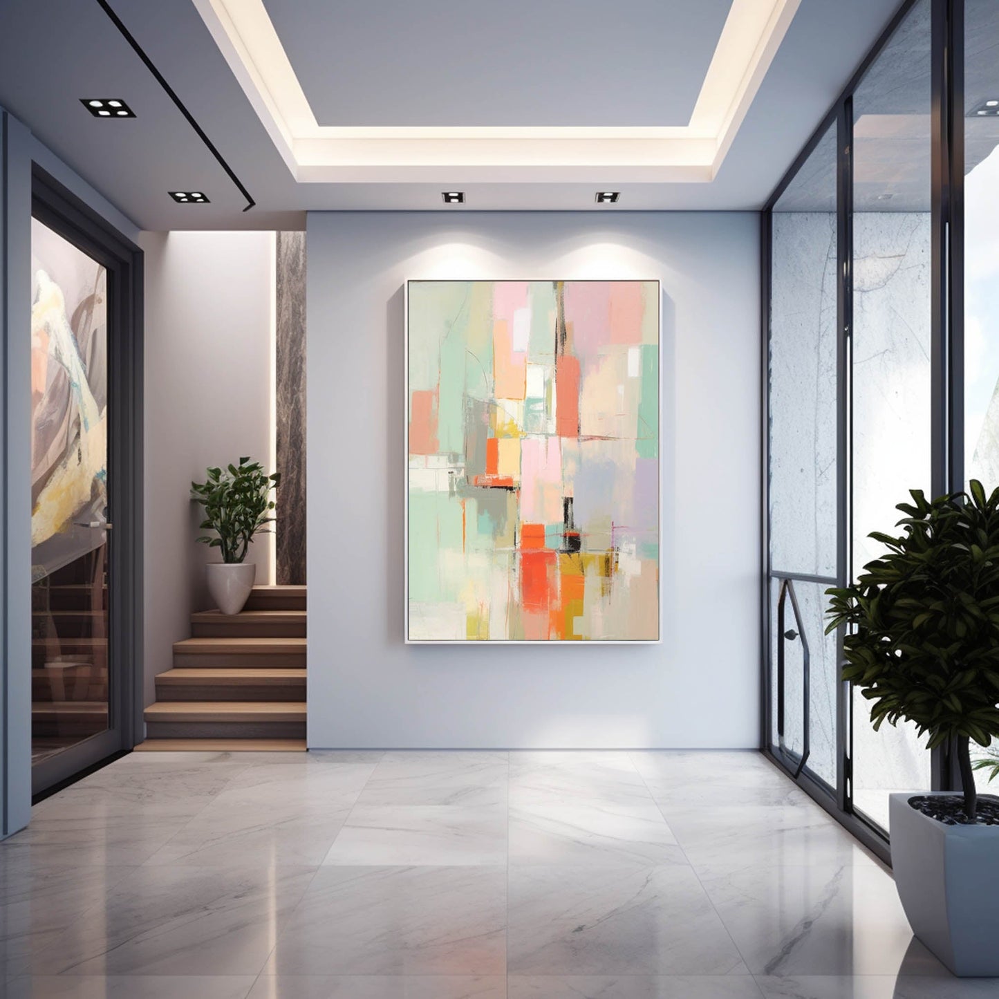 Pastel City - Abstract Cityscape Painting Soft Modern Canvas