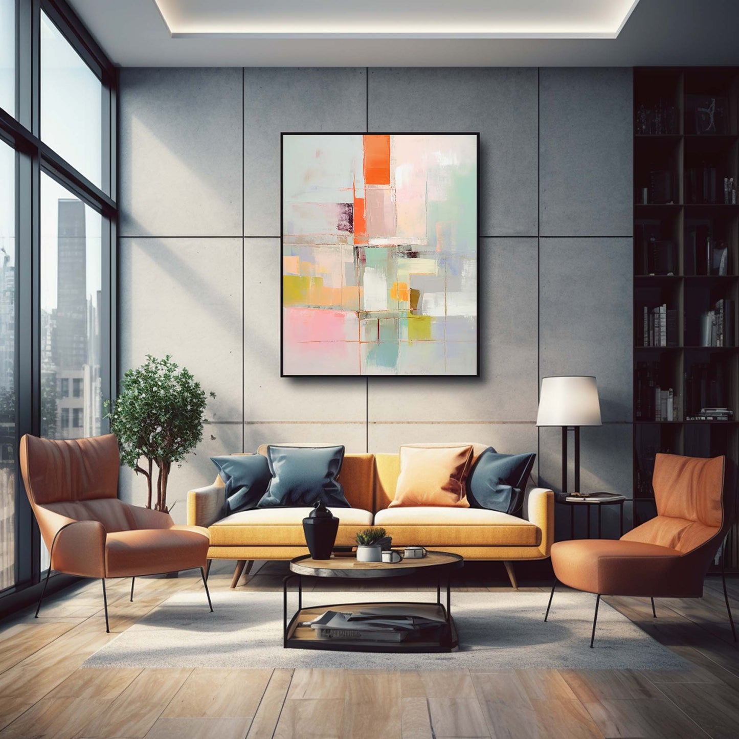 Serene Layers - Calm Abstract Art with Neutral Colours & Orange Accents