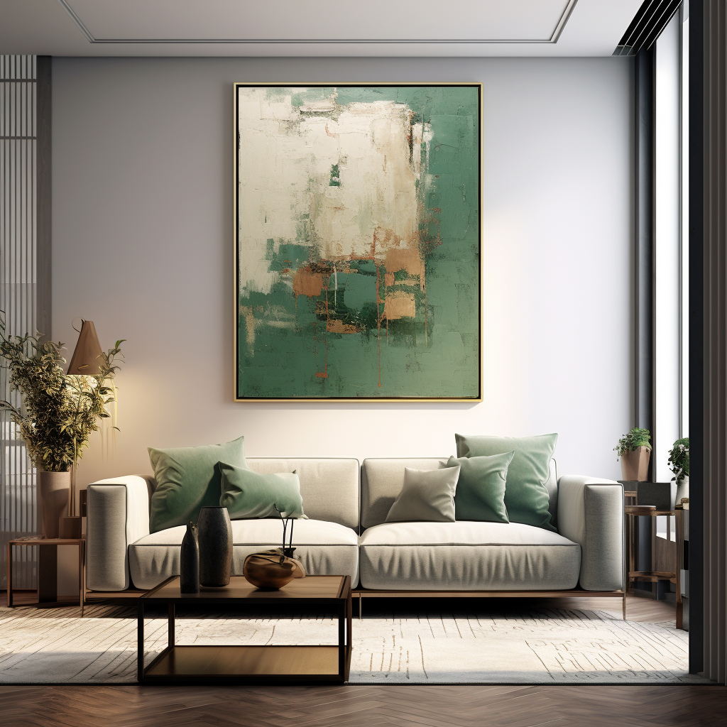 Patina - Rustic Green Textured Painting with Gold Accents