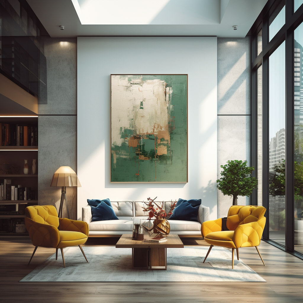 Patina - Rustic Green Textured Painting with Gold Accents