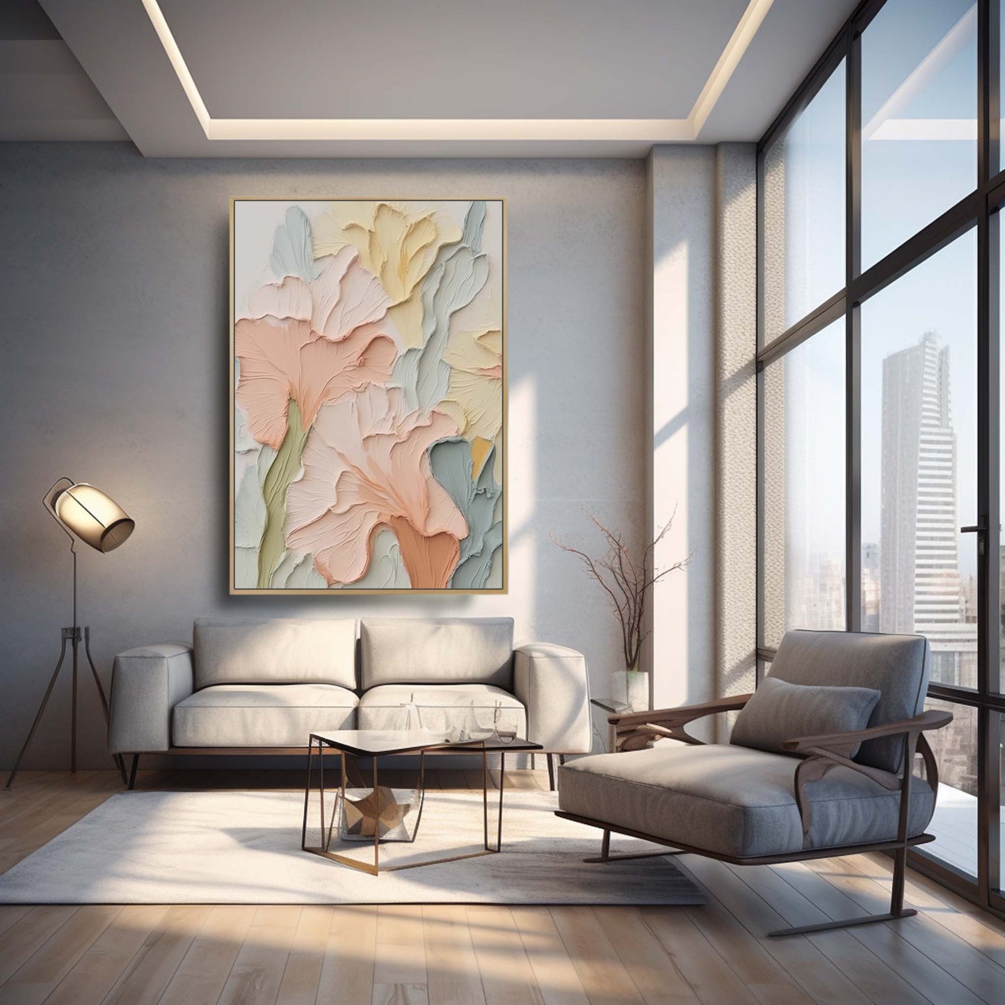 Pastel Garden - Textured Floral Plaster Wall Art in Soft Hues