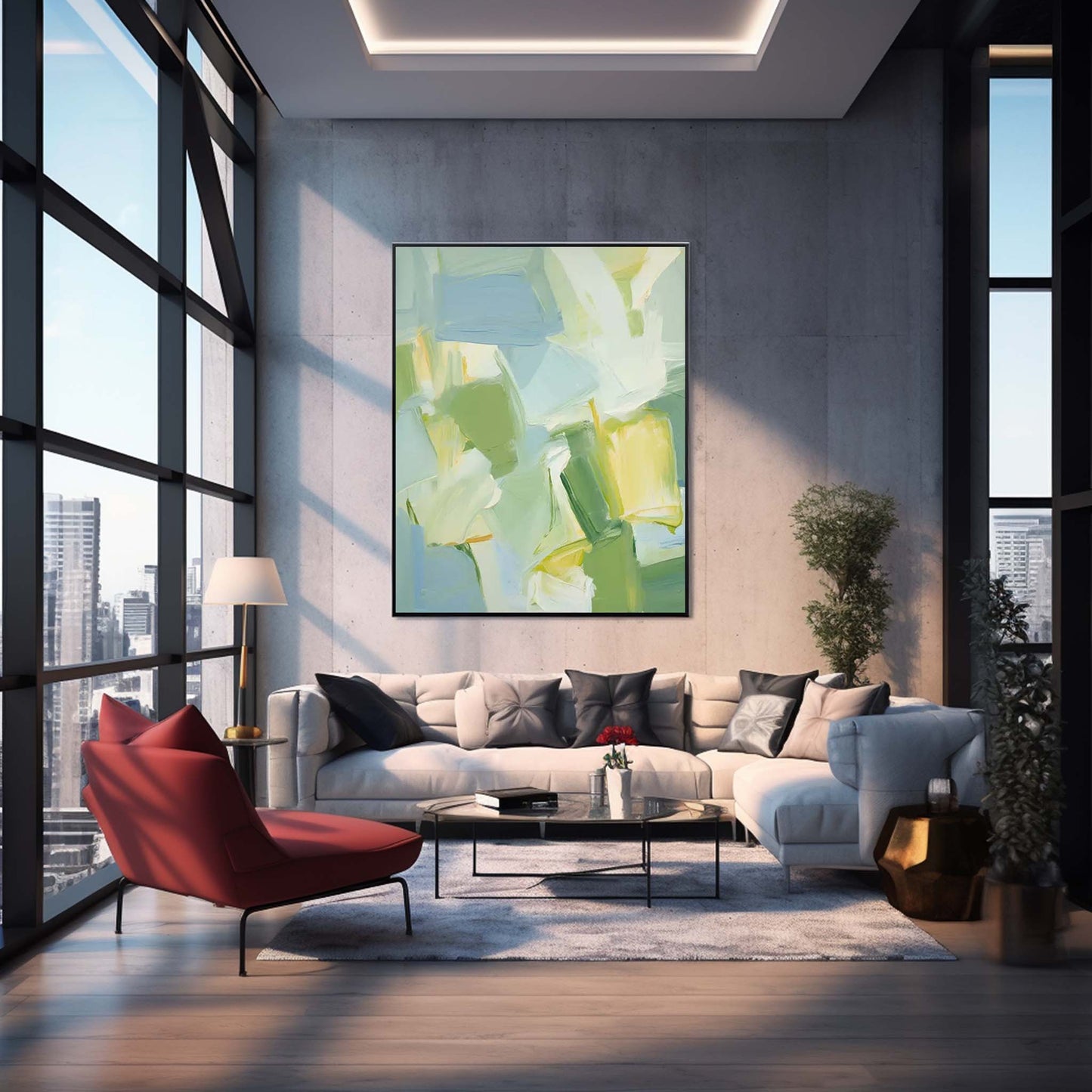 Spring Meadow - Light Blue and Green Abstract Painting