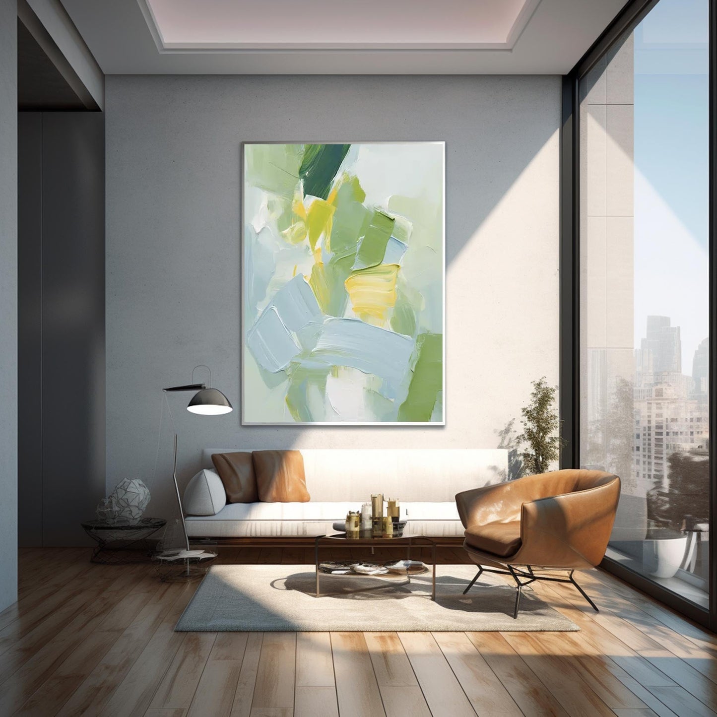 Meadow in Bloom - Textured Green Abstract Painting with Yellow