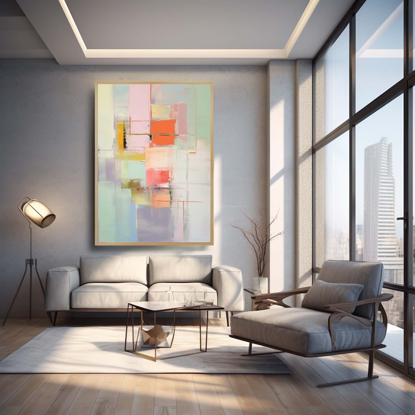 Serene Vista - Tranquil Artwork with Soft Pastel and Green Hues