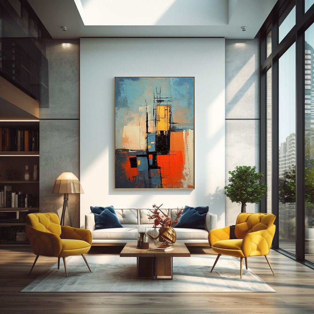 City Grid - Abstract Urban Orange and Blue Wall Art