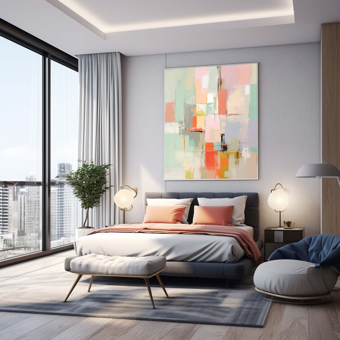 Pastel City - Abstract Cityscape Painting Soft Modern Canvas