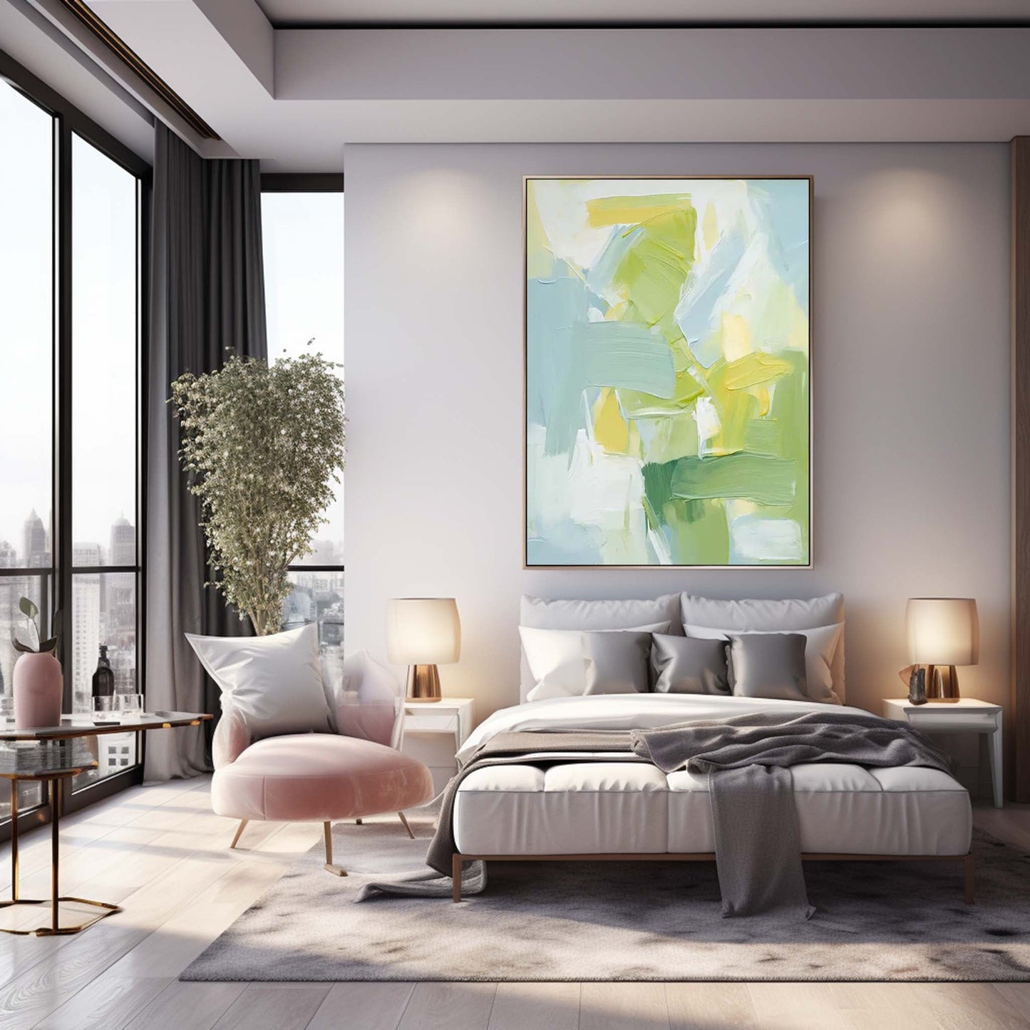 Spring Breeze - Green and Yellow Light Blue Wall Art