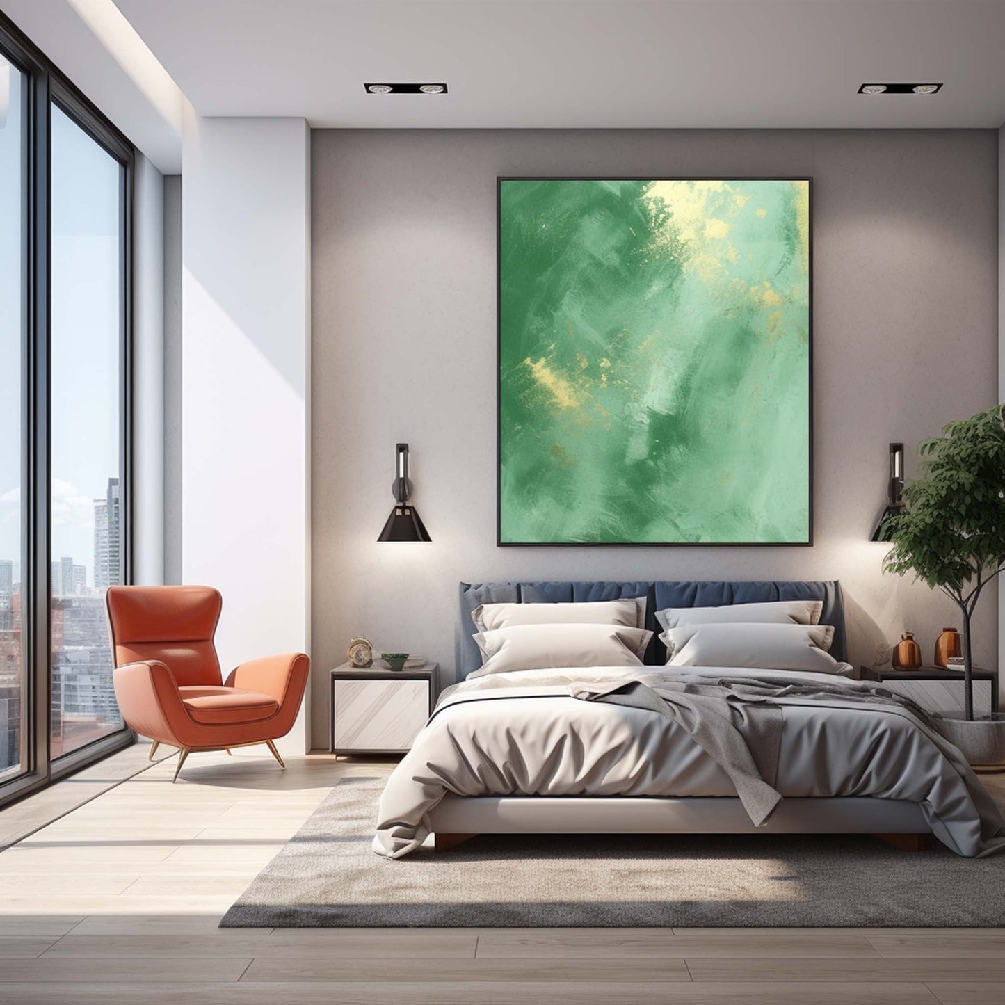 Verdant Luxury - Dark Green and Gold Abstract Canvas Artwork