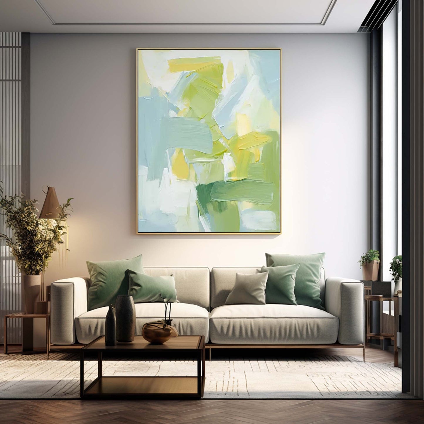 Spring Breeze - Green and Yellow Light Blue Wall Art