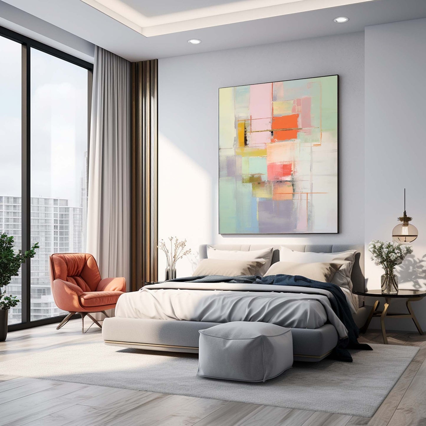 Serene Vista - Tranquil Artwork with Soft Pastel and Green Hues