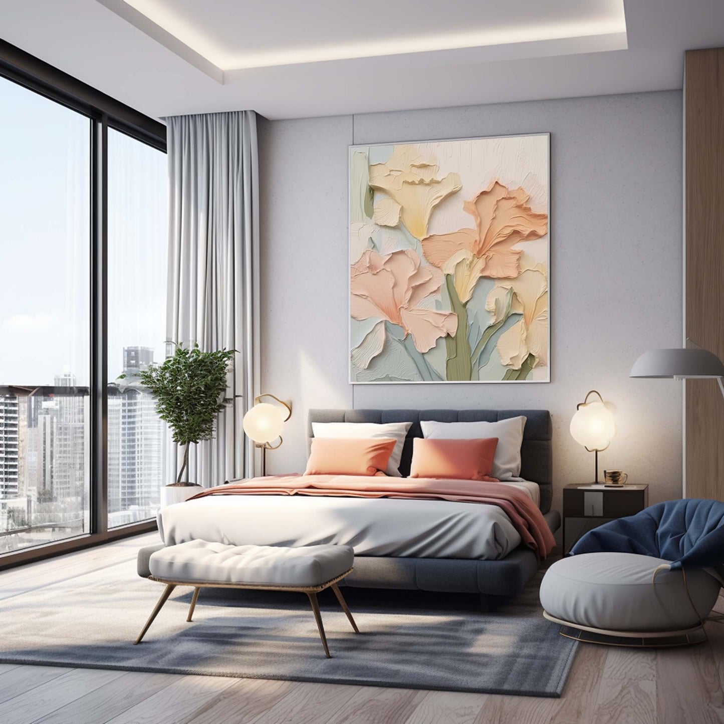 Pastel Blooms - Impasto Textured Floral Painting in Soft Hues