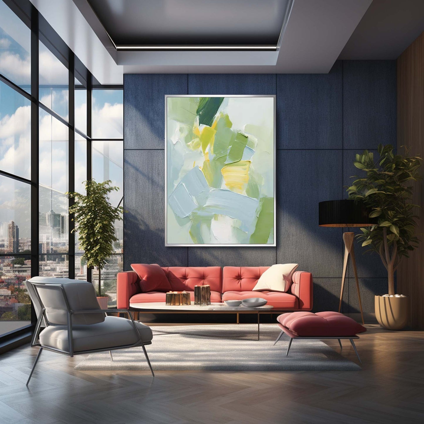 Meadow in Bloom - Textured Green Abstract Painting with Yellow